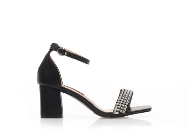 Πέδιλα μαύρα δερματίνη με φάσα από στρας ΜΑΥΡΟ - Tsoukalas - 