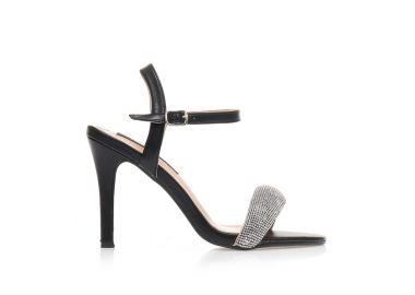 Πέδιλα μαύρα δερματίνη με φάσα απο στρας ΜΑΥΡΟ - Tsoukalas - 