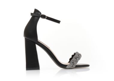 Πέδιλα μαύρα δερματίνη με φάσα από στρας σε σχέδιο πλεξούδα ΜΑΥΡΟ - Tsoukalas - 