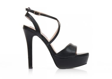 Πέδιλα μαύρα δερματίνη με φάσα και χιαστί λουράκια ΜΑΥΡΟ - Tsoukalas - 