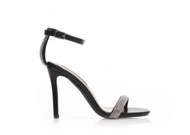 Πέδιλα μαύρα δερματίνη με φάσα και ιδιαίτερο λουράκι στον αστράγαλο από στρας ΜΑΥΡΟ - Tsoukalas - 