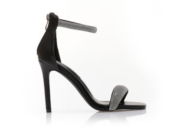 Πέδιλα μαύρα δερματίνη με φάσα και λουράκι στον αστράγαλο από στρας ΜΑΥΡΟ - Tsoukalas - 