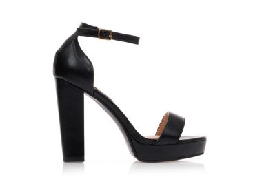 Πέδιλα μαύρα δερματίνη με φάσα και λουράκι στον αστράγαλο ΜΑΥΡΟ - Tsoukalas - 