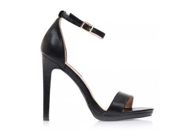 Πέδιλα μαύρα δερματίνη με φάσα και λουράκι στον αστράγαλο ΜΑΥΡΟ - Tsoukalas - 