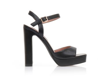 Πέδιλα μαύρα δερματίνη με φάσα και λουράκι στον αστράγαλο ΜΑΥΡΟ - Tsoukalas - 