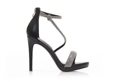 Πεδιλα μαύρα δερματίνη με φάσα και λοξό λουράκι από στρας ΜΑΥΡΟ - Tsoukalas - 