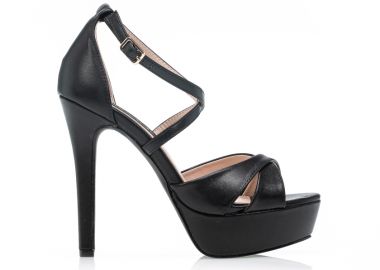 Πέδιλα μαύρα δερματίνη με φιάπα και χιαστί λουράκια ΜΑΥΡΟ - Tsoukalas - 