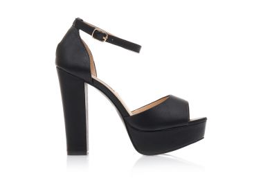 Πέδιλα μαύρα δερματίνη με φιάπα και λουράκι στον αστράγαλο ΜΑΥΡΟ - Tsoukalas - 