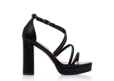 Πέδιλα μαύρα δερματίνη με φιάπα και πολλαπλά λουράκια ΜΑΥΡΟ - Tsoukalas - 