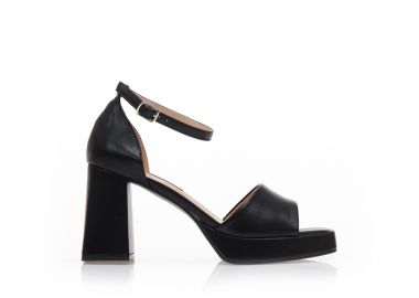 Πέδιλα μαύρα δερματίνη με φιάπα και τετράγωνο τελείωμα ΜΑΥΡΟ - Tsoukalas - 