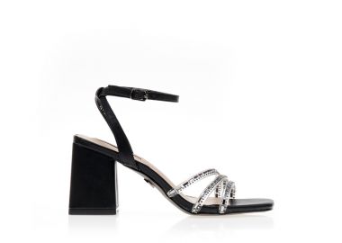 Πέδιλα μαύρα δερματίνη με ιδιαίτερη φάσα από διαφάνεια και στρας ΜΑΥΡΟ - Tsoukalas - 