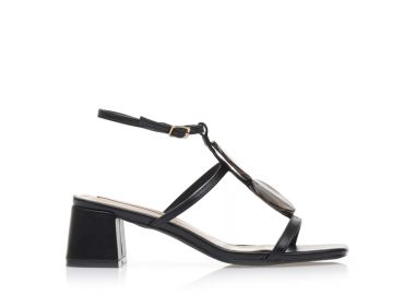 Πέδιλα μαύρα δερματίνη με κοκκάλινα διακοσμητικά ΜΑΥΡΟ - Tsoukalas - 