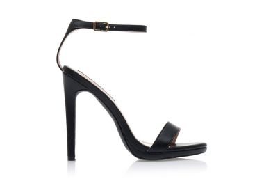 Πέδιλα μαύρα δερματίνη με λεπτή φάσα και λουράκι στον αστράγαλο ΜΑΥΡΟ - Tsoukalas - 