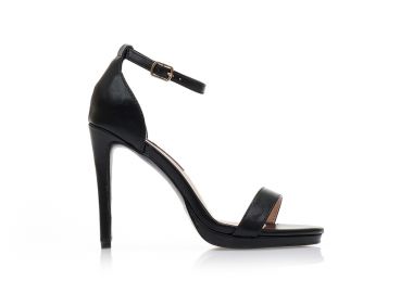 Πέδιλα μαύρα δερματίνη με λεπτή λοξή φάσα και λουράκι στον αστράγαλο ΜΑΥΡΟ - Tsoukalas - 