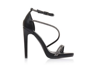 Πέδιλα μαύρα δερματίνη με λουράκια απο στρας ΜΑΥΡΟ - Tsoukalas - 