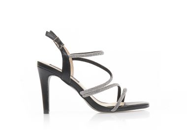 Πέδιλα μαύρα δερματίνη με λουράκια από στρας ΜΑΥΡΟ - Tsoukalas - 