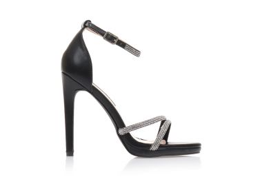 Πέδιλα μαύρα δερματίνη με λουράκια στην φάσα και στον αστράγαλο απο στρας ΜΑΥΡΟ - Tsoukalas - 