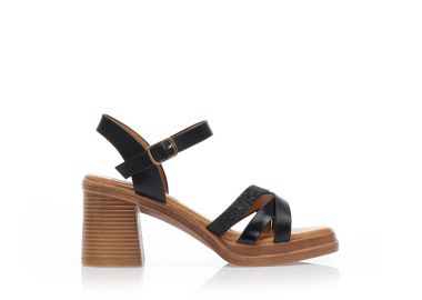 Πέδιλα μαύρα δερματίνη με λούρεξ λουράκια ΜΑΥΡΟ - Tsoukalas - 