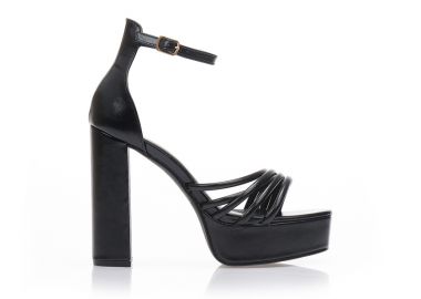 Πέδιλα μαύρα δερματίνη με λοξή φάσα από πολλαπλά λουράκια ΜΑΥΡΟ - Tsoukalas - 