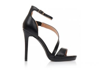 Πέδιλα μαύρα δερματίνη με λοξό λουράκι ΜΑΥΡΟ - Tsoukalas - 