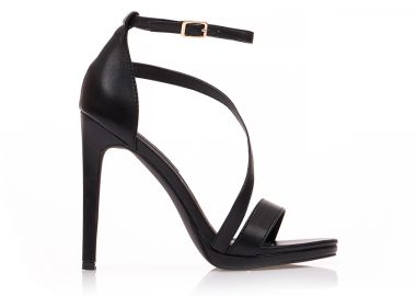 Πέδιλα μαύρα δερματίνη με λοξό λουράκι ΜΑΥΡΟ - Tsoukalas - 