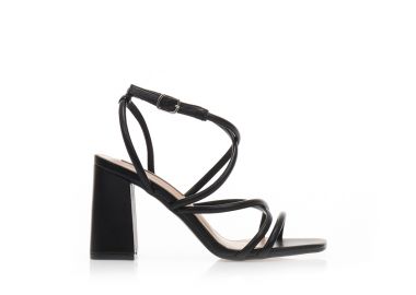 Πέδιλα μαύρα δερματίνη με πολλαπλά χιαστί λουράκια ΜΑΥΡΟ - Tsoukalas - 