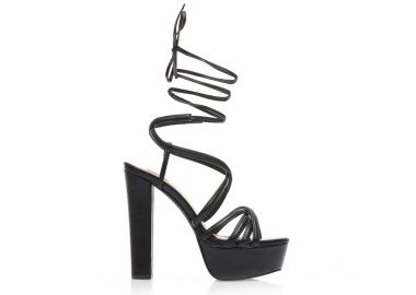 Πέδιλα μαύρα δερματίνη με πολλαπλά δετά λουράκια ΜΑΥΡΟ - Tsoukalas - 