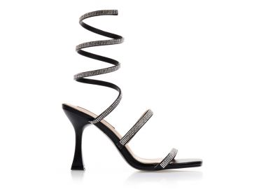 Πέδιλα μαύρα δερματίνη με πολλαπλά λουράκια από στρας ΜΑΥΡΟ - Tsoukalas - 