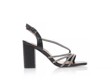 Πέδιλα μαύρα δερματίνη με πολλαπλά λουράκια απο στρας ΜΑΥΡΟ - Tsoukalas - 