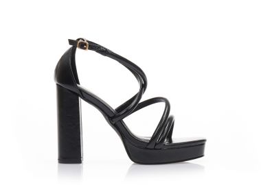 Πέδιλα μαύρα δερματίνη με πολλαπλά λουράκια και φιάπα ΜΑΥΡΟ - Tsoukalas - 