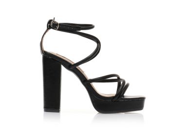 Πέδιλα μαύρα δερματίνη με πολλαπλά λουράκια και φιάπα ΜΑΥΡΟ - Tsoukalas - 