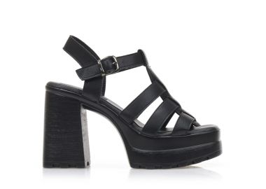 Πέδιλα μαύρα δερματίνη με πολλαπλά λουράκια ΜΑΥΡΟ - Tsoukalas - 