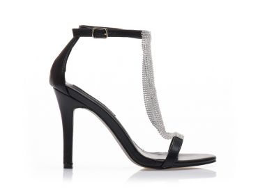 Πέδιλα μαύρα δερματίνη με στρας ΜΑΥΡΟ - Tsoukalas - 