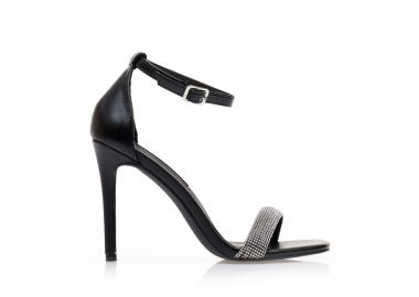 Πέδιλα μαύρα δερματίνη με στρας στην φάσα ΜΑΥΡΟ - Tsoukalas - 