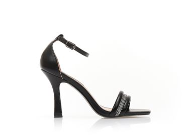 Πέδιλα μαύρα δερματίνη με στρας στην φάσα ΜΑΥΡΟ - Tsoukalas - 