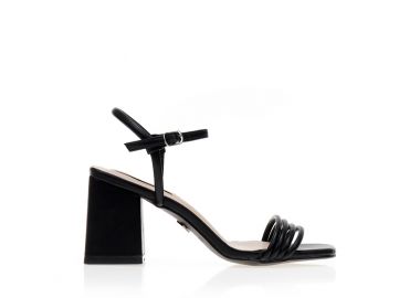 Πέδιλα μαύρα δερματίνη με τετράγωνο τακούνι ΜΑΥΡΟ - Tsoukalas - 