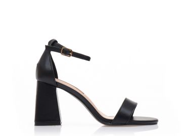 Πέδιλα μαύρα δερματίνη με τετράγωνο τακούνι ΜΑΥΡΟ - Tsoukalas - 