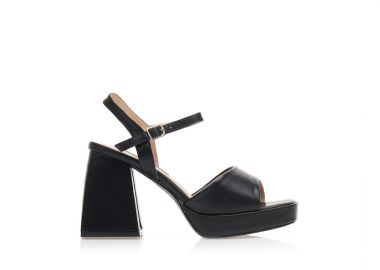 Πέδιλα μαύρα δερματίνη με τετράγωνο τακούνι ΜΑΥΡΟ - Tsoukalas - 
