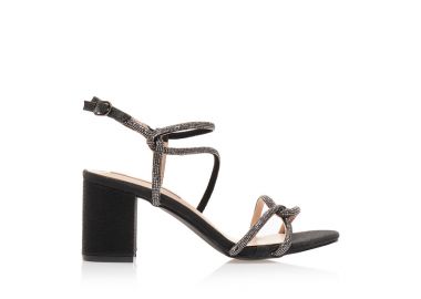 Πέδιλα μαύρα λούρεξ με πολλαπλά λουράκια από στρας ΜΑΥΡΟ - Tsoukalas - 