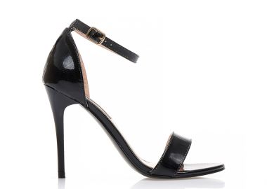 Πέδιλα μαύρα λουστρίνι animal print με φάσα και λουράκι στον αστράγαλο ΜΑΥΡΟ - Tsoukalas - 