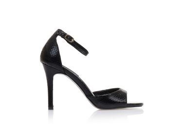 Πέδιλα μαύρα λουστρίνι animal print με λουράκι ΜΑΥΡΟ - Tsoukalas - 