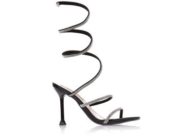 Πέδιλα μαύρα λουστρίνι δετά με στρας και λεπτό τακούνι ΜΑΥΡΟ - Tsoukalas - 