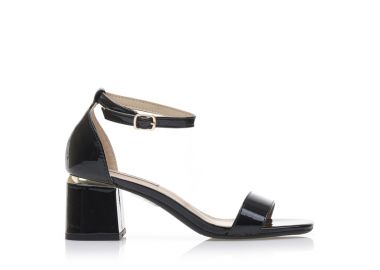 Πέδιλα μαύρα λουστρίνι με χρυσή λεπτομέρεια στο τακούνι ΜΑΥΡΟ - Tsoukalas - 