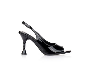 Πέδιλα μαύρα λουστρίνι με ιδιαίτερο τακούνι ΜΑΥΡΟ - Tsoukalas - 