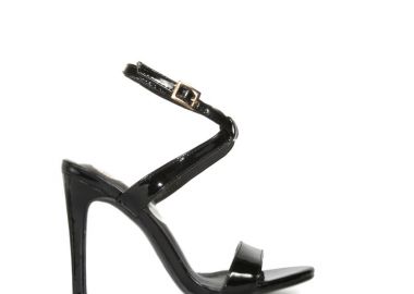 Πέδιλα μαύρα λουστρίνι με λουράκι χιαστί μπροστά ΜΑΥΡΟ - Tsoukalas - 