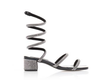 Πέδιλα μαύρα λουστρίνι με πολλαπλά λουράκια και τακούνι από στρας ΜΑΥΡΟ - Tsoukalas - 