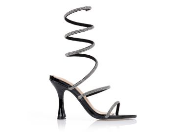 Πέδιλα μαύρα με περιστρεφόμενα λουράκια και στρας ΜΑΥΡΟ - Tsoukalas - 