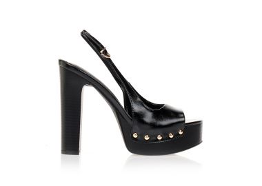 Πέδιλα μαύρα με τρουκς και χοντρό τακούνι ΜΑΥΡΟ - Tsoukalas - 