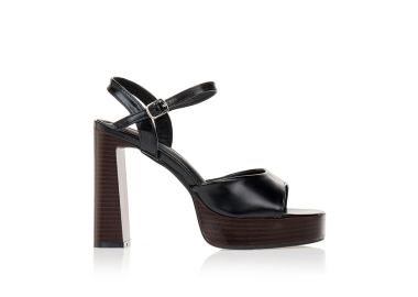 Πέδιλα μαύρα με ξύλινο και χοντρό τακούνι ΜΑΥΡΟ - Tsoukalas - 