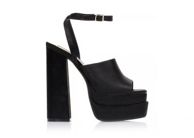 Πέδιλα μαύρα σατέν δίπατα με φάσα και λουράκι στον αστράγαλο ΜΑΥΡΟ - Tsoukalas - 